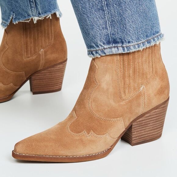 Sam Edelman Winona Camel Suede Western Pull On Booties Sz 10 - Picture 1 of 5